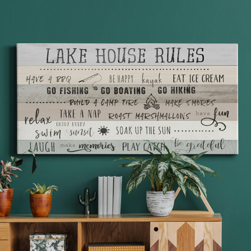 Gracie Oaks Lake House Rules Wrapped Canvas Print Wayfair